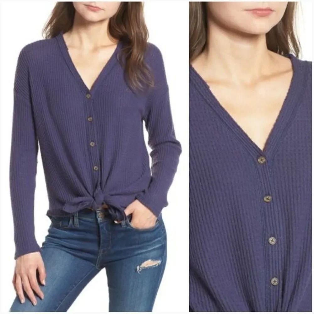 Socialite Thermal Button Front Shirt Sz XS